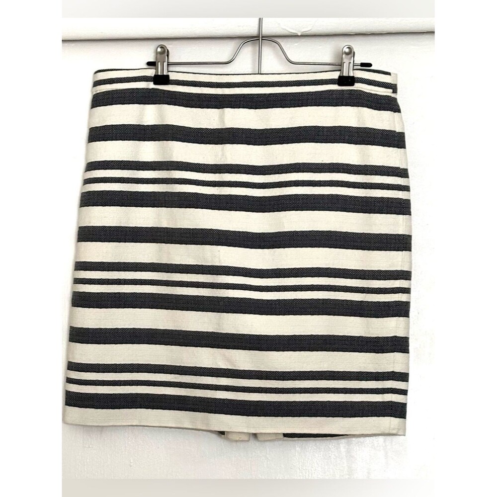 J.Crew Double-Striped Cotton Blend Pencil Skirt Navy White Size 12P
